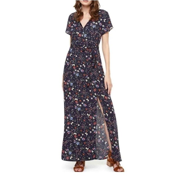 Sanctuary Maxi Dress Women’s Large Navy Blue Floral Butterfly Print A Line NEW - Picture 1 of 12